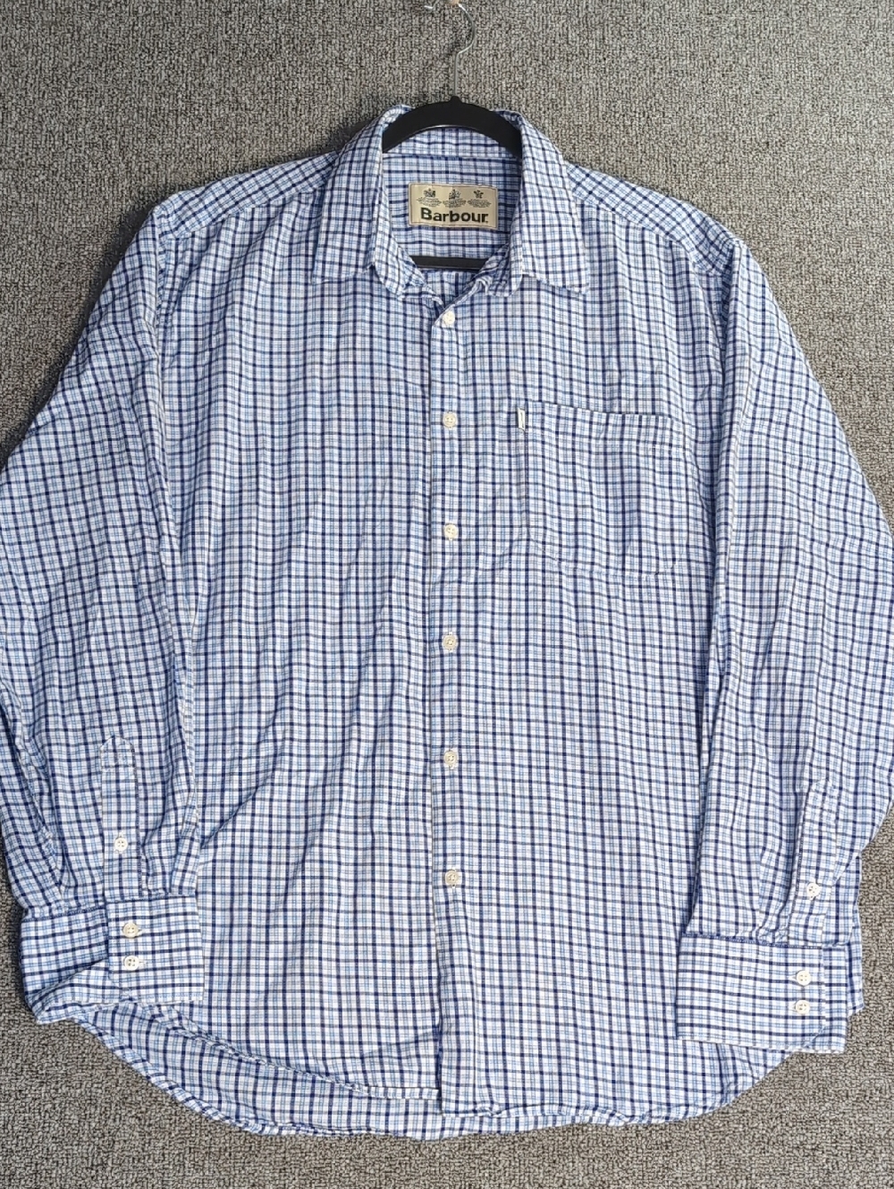 Barbour Ashridge Button Down Plaid Shirt Size Medium in Blue & White